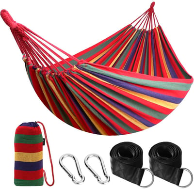 Dailygoods- Hangmat 210 x 150 cm - Draagvermogen tot 200 kg - Hangmat met standaard - Draagbare hangmat - Katoenen hangmat - Lichtgewicht en comfortabel - Tuinhangmat