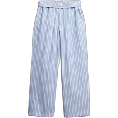 Superdry Biologisch Katoenen Gestreepte Broek met Elastische Band Blue Grootte: 36