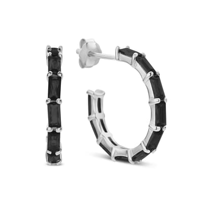 New Bling 9NB-1042 Zilveren Halve Oorringen met zirkonia 19 mm - 2,7mm Breed - Zwart - Pouchette - Rhodium - Zilver
