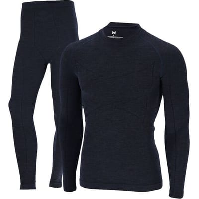 Xtreme Thermoset Heren - Merino Wol - Thermoshirt + Thermolegging - Navy Melange - Maat M