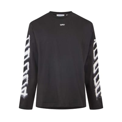 Off White Heren T-shirt met Lange Mouwen en Mouwprint (Zwart)