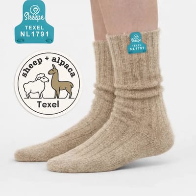 Skéépe Texelse schapenwollen sokken met Alpaca – Beige – Middel lang – 100% wol – Dames & Heren - 39/41
