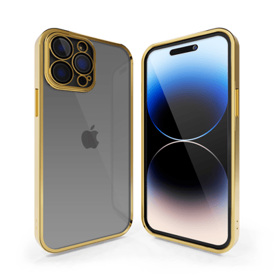 Coverzs telefoonhoesje geschikt voor Apple iPhone 13 Pro Max hoesje clear soft case camera cover - transparant hoesje met gekleurde rand - goud