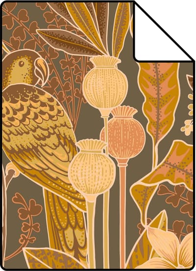 Proefstaal ESTAhome behang tropische bloemen en paradijsvogels terracotta bruin - 26.5 x 21 cm - 131159-S