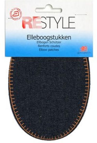 Restyle Elleboogstuk Festonsteek kleur 223 blauw met oranje festonsteek 9,5 x 14 cm