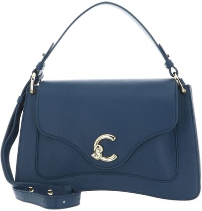 COCCINELLE Leren schoudertas handtas C-Me Grained Leather Handbag Deep Blue blauw
