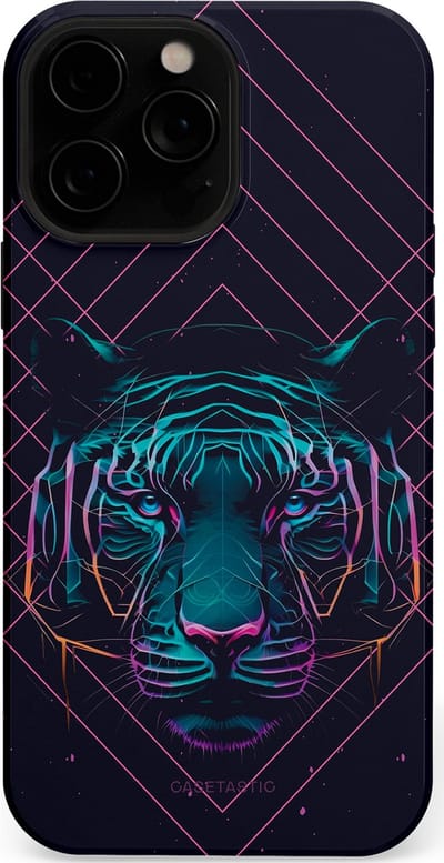 Casetastic hoesje geschikt voor Apple iPhone 13 Pro Max - MagSafe - Dubbellaagse bescherming - Neon Tijger - Fashion Case - Donkerblauw