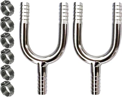 2 Stuks RVS 1/4" Slang T-Stuk, 3-Weg Y-Vormige Barbed Splitter Fitting met 6 Oetiker Klemmen voor Slangverbindingen