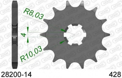 Pignon de sortie de boite Afam pour Moto Suzuki 85 RM 2002 à 2014 14 dents Pas 428 / 28200-14 Neuf