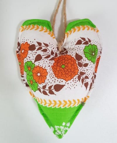 Toetie & Zo Handgemaakte Hanger Hart Stof Retro3, kerstmis, kersthanger, kerstdecoratie