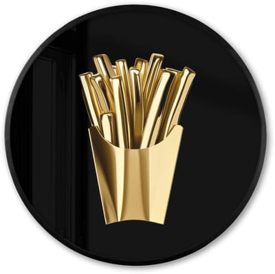 Poster in lijst Rond - Fotolijst 60x60 cm - Posters - Friet - Goud - Chrome - Eten - Ronde posterlijst zwart - Decoratie - Wanddecoratie woonkamer - Muurdecoratie slaapkamer