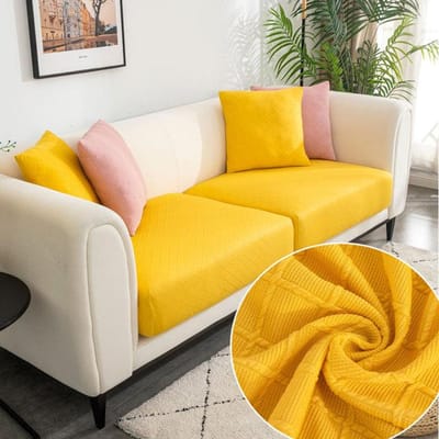 Housse de siège de canapé de couleur unie, housse de canapé élastique d'hiver pour salon, repose-pieds, housse de protection de meubles Cushion cover 1 pc yellow