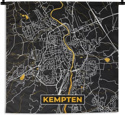Wandkleed - Wanddoek - Goud – Duitsland – Plattegrond – Gold – Stadskaart – Kaart – Kempten - 180x180 cm - Wandtapijt