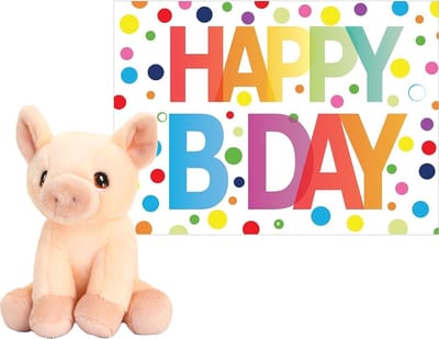 Keel Toys - Knuffel varken 12 cm - met A5-size Happy Birthday verjaardag cadeau sturen wenskaart