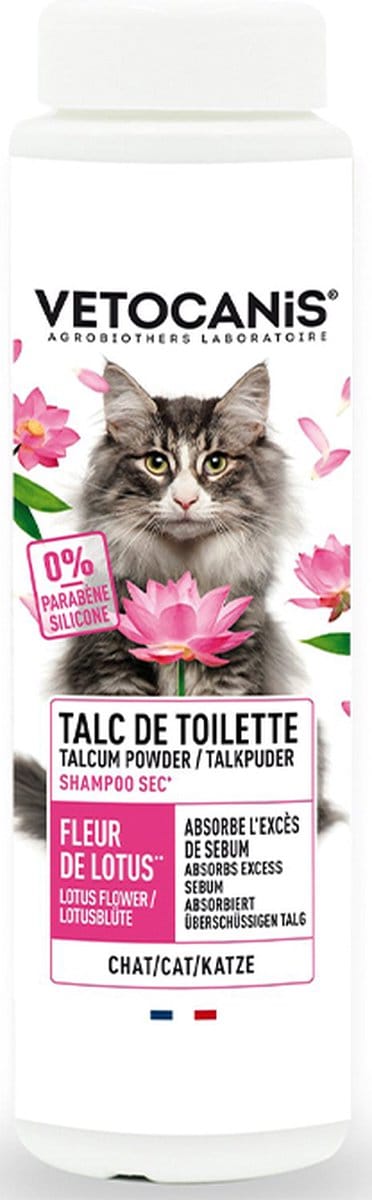 VETOCANIS – 150 g – Droge kattenshampoo – Zonder spoelen – Lotusbloem