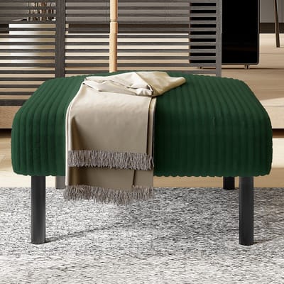Kruk - Voetenbank - Zitje - Stoel - Woninginrichting - Metalen frame - Corduroy - 56x51x39cm - Geschikt voor entrees, woonkamers, kantoren, hallen en slaapkamers; kan ook gebruikt worden bij banken - Groen