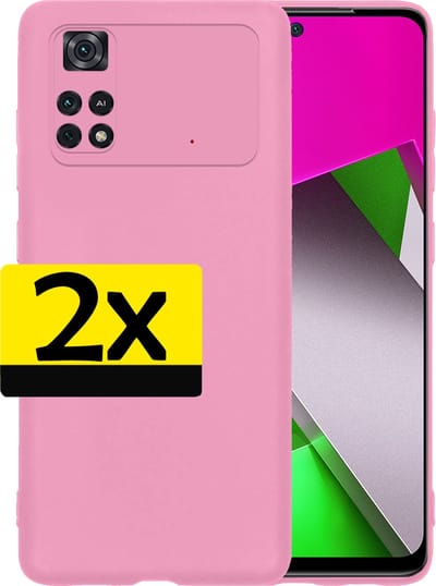 Hoesje - 2 Stuks - Geschikt voor Xiaomi Poco X4 Pro 5G - Sterk & Shockproof - Case Siliconen - Back Cover - Telefoon Hoes - Telefoonhoesjes - Lichtroze