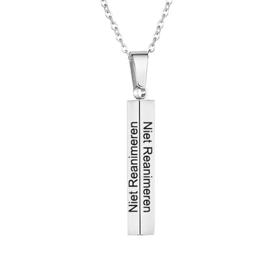 Gegraveerde Niet Reanimeren Ketting - Niet Reanimeren Penning - Do Not Resuscitate - Gegraveerd - Vierkante Bar - Balk - Kubus - Roestvrij Staal - RVS - Verstelbaar - Zilverkleurig