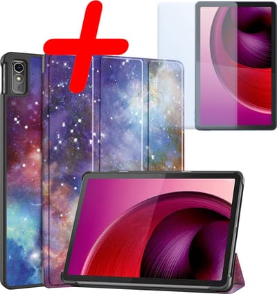 Hoesje Geschikt voor Lenovo Tab M10 5G - Met Screenprotector - Trifold Bookcase - Hard Cover - Hardcover Book Case - Tablet Hoes - Galaxy