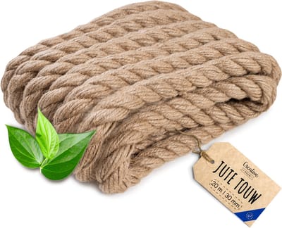 Creatief Deco Jute Touw | 20m Lengte | 30mm Dikte | Sterk en Duurzaam Jute Touw | Gedraaid Natuurvezeltouw | Bruin Decoratief Touw | Voor Toepassingen: Balustrades, tuin- en thuisprojecten