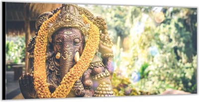KuijsFotoprint - Schilderij - Boeddha Ganesha Beeld -. - Groen, Bruin En Geel - 100 X 200 Cm