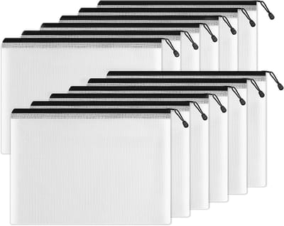 12x Documententas A4 met Rits – Waterdichte Mesh Zip Bags – Transparante Opbergmappen voor Documenten, Papier, Kantoor en Reis