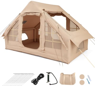 Opblaasbare tent - Opblaasbare glamping tent - Waterdicht - Tot 4-6 personen - Beige - Camping - Tuin - Glamping - 300 x 210 x 197 cm