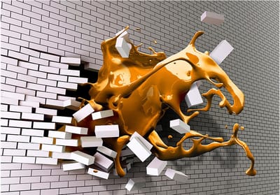 Fotobehangkoning - Behang - Vliesbehang - Fotobehang 3D Gebroken Muur - Verf - Stenen - Saffron  afflatus  - 150 x 105 cm