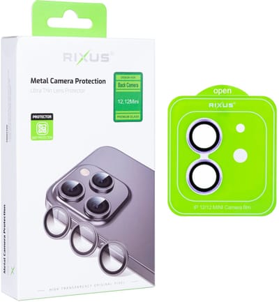 Rixus Metal Shield Camera Tempered Glass For Apple iPhone 12, 12 Mini Purple