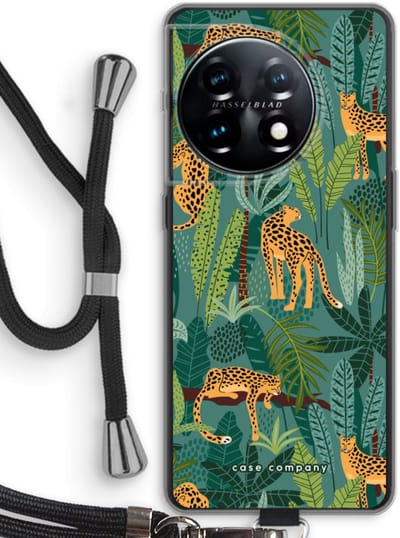 Case Company® - Hoesje met koord geschikt voor OnePlus 11 hoesje met Koord - Luipaard 2 - Telefoonhoesje met Zwart Koord - Bescherming aan alle Kanten en Over de Schermrand
