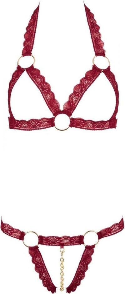 Cottelli Collection – Open Lingerie Set met BH en String Kanten Uitstraling  – Maat S/M – Rood