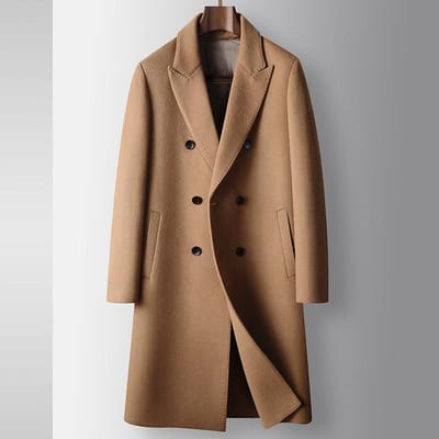 Dubbelrijige Herenjas van Wol Herfst en Winter Handgemaakte Dubbelzijdige Wol Take-off Dons Voering Warme Jas 195 brown