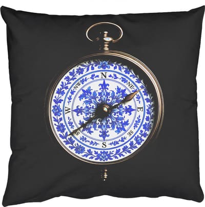 Sierkussens - Kussentjes Woonkamer - 50x50 cm - Kompas - Delfts blauw - Zwart