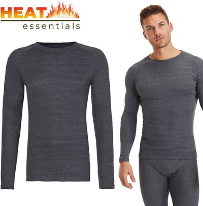 Heat Essentials - Thermo Ondergoed Heren - ThermoShirt Heren - Antraciet Grijs - M - Thermokleding Heren - Thermo Shirt Heren Lange Mouw