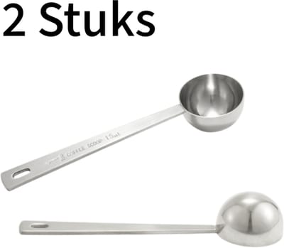 2 stuks - Roestvrij stalen koffielepel - Met maatverdeling voor precisie - Voor koffiebonen, suiker of poeder - Extra dik en naadloos - Stevige kwaliteit