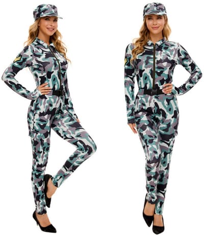 Joya Party® Leger Verkleedpak Dames Camouflage | Sexy Army Jumpsuit met Pet & Riem | Vrouwen Militair Kostuum | Camouflage Militair Verkleed Pak | Carnaval, Halloween, Themafeest | Maat S