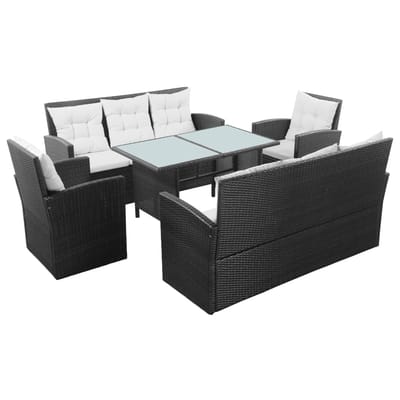 vidaXL - 5-delige - Loungeset - met - kussens - poly - rattan - zwart