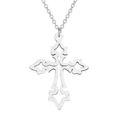 Fako Bijoux - Ketting Met Kruisje Gothic - Stainless Steel - RVS - Staal - Zilverkleurig