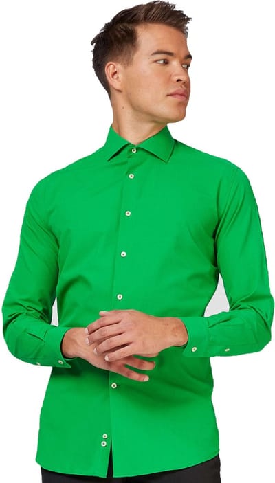 OppoSuits Evergreen Shirt - Heren Overhemd - Carnavalskleding - Casual Effen Gekleurd - Groen - Maat EU 35/36