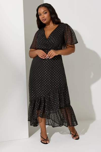Yours London Wikkeljurk Met Metallic Dobbyprint In Zwart Size 42