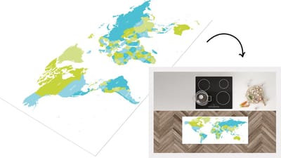Keukenloper - Loper keuken - Wereldkaart - Groen - Blauw - 120x50 cm - Keukenloper vinyl