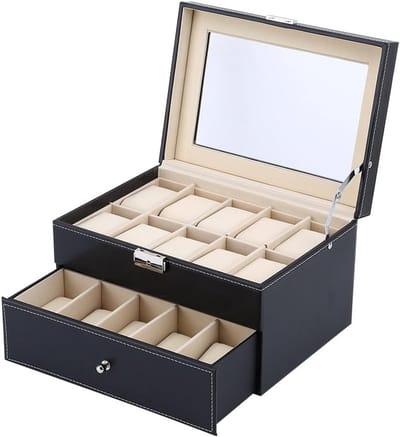 Leren horloge opbergdoos met 20 vakken, stijlvolle display opslag voor sieraden en accessoires, luxe organizer voor thuisgebruik