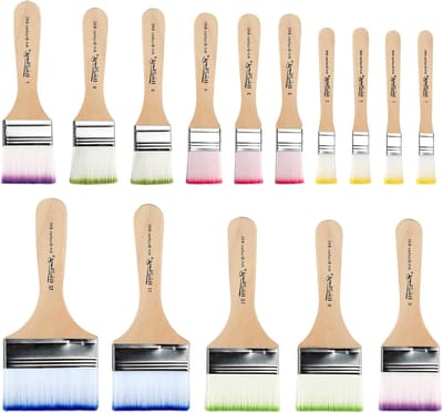 Set van 15 Acrylverf Penseel met 12 Verschillende Maten - Breed en Plat - Ideaal voor Schilderen en Kunstenaars