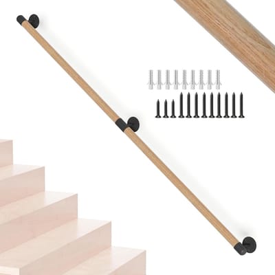 Houten Trapleuning - Wandleuning Handgreep - Veilig Traplopen - Massief Grenenhout - 120 cm - Bruin