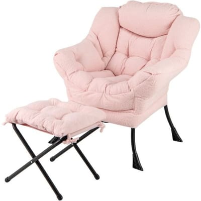 Coast Roze Loungestoel met Armleuningen, Hoofdkussen & Zijvak – Relaxfauteuil met Optionele Voetenbank – Sherpa – Roze