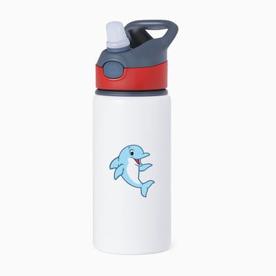 Hacebo® - Dolfijnen waterfles met rietje rood - Dolfijn - Dieren liefhebbers - Zoogdier - vissen - dierentuin - water fles - 650ML