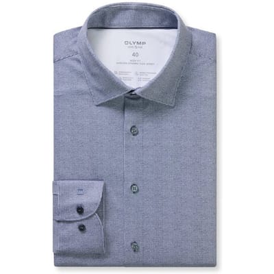 OLYMP 24/7 Level 5 body fit overhemd - tricot - marine blauw dessin - Strijkvriendelijk - Boordmaat: 40