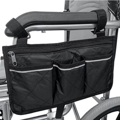 Allernieuwste.nl® Rolstoel Armsteun Opbergtas Zwart - Rolstoeltas met 4 Opbergvakken - 32.5 x 18 cm - Kleur ZWART