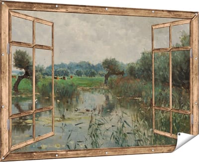 Gards Tuinposter Doorkijk In de Uiterwaarden van de IJssel - Willem Roelofs - 180x120 cm - Tuindoek - Tuindecoratie - Wanddecoratie buiten - Tuinschilderij