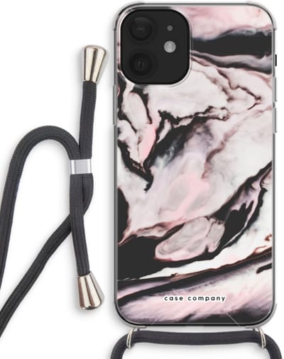Case Company® - Hoesje met koord geschikt voor iPhone 12 mini hoesje met Koord - Roze stroom - Telefoonhoesje met Zwart Koord - Bescherming aan alle Kanten en Over de Schermrand